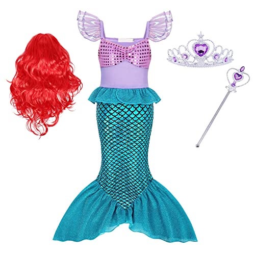 Eledobby Mermaid Costume for Girls Princess Dress Up Kids Halloween Costumes Birthday Party Outfits with Accessories Size 5-6 Years - Image 1