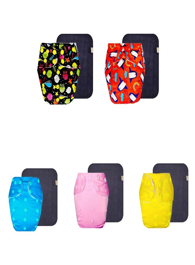 Dumbledo Premium Cloth Diaper with Black Insert (Pack of 5) | Dry Feel and Comfortable | Reusable & Washable | Quick Dry | All-Day Wear | 3 Months - 3 Years | Unisex Baby - Image 1