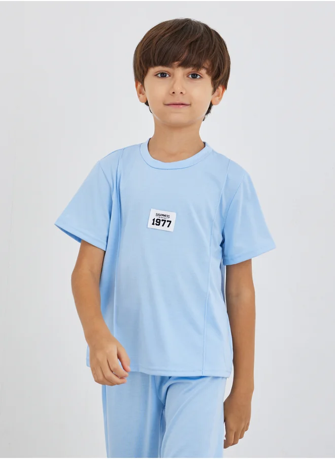 ستايلي Styli Boys Blue Solid Badge Detail T-Shirt and Joggers Set