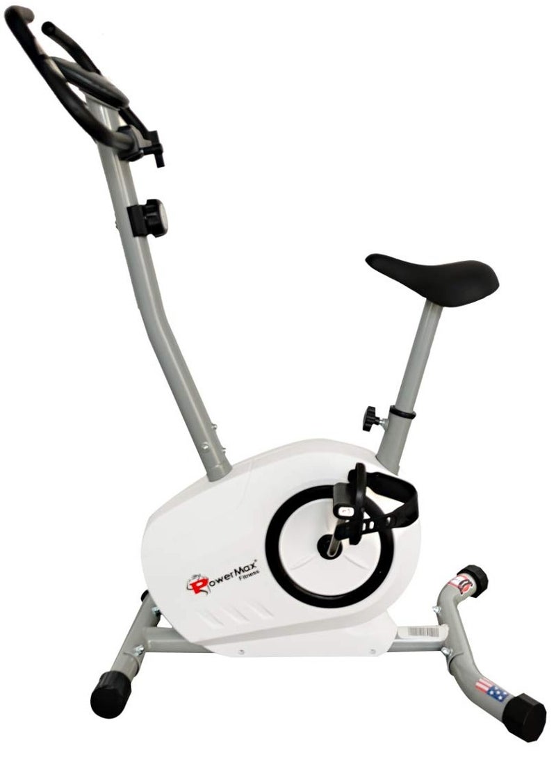 PowerMax Fitness Fitness Bu-515-Al502 Steel Magnetic Exercise Upright Bike, Grey, White  - Image 1