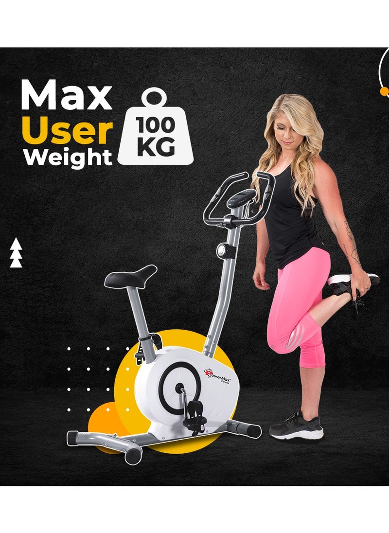 PowerMax Fitness Fitness Bu-515-Al502 Steel Magnetic Exercise Upright Bike, Grey, White  - Image 3