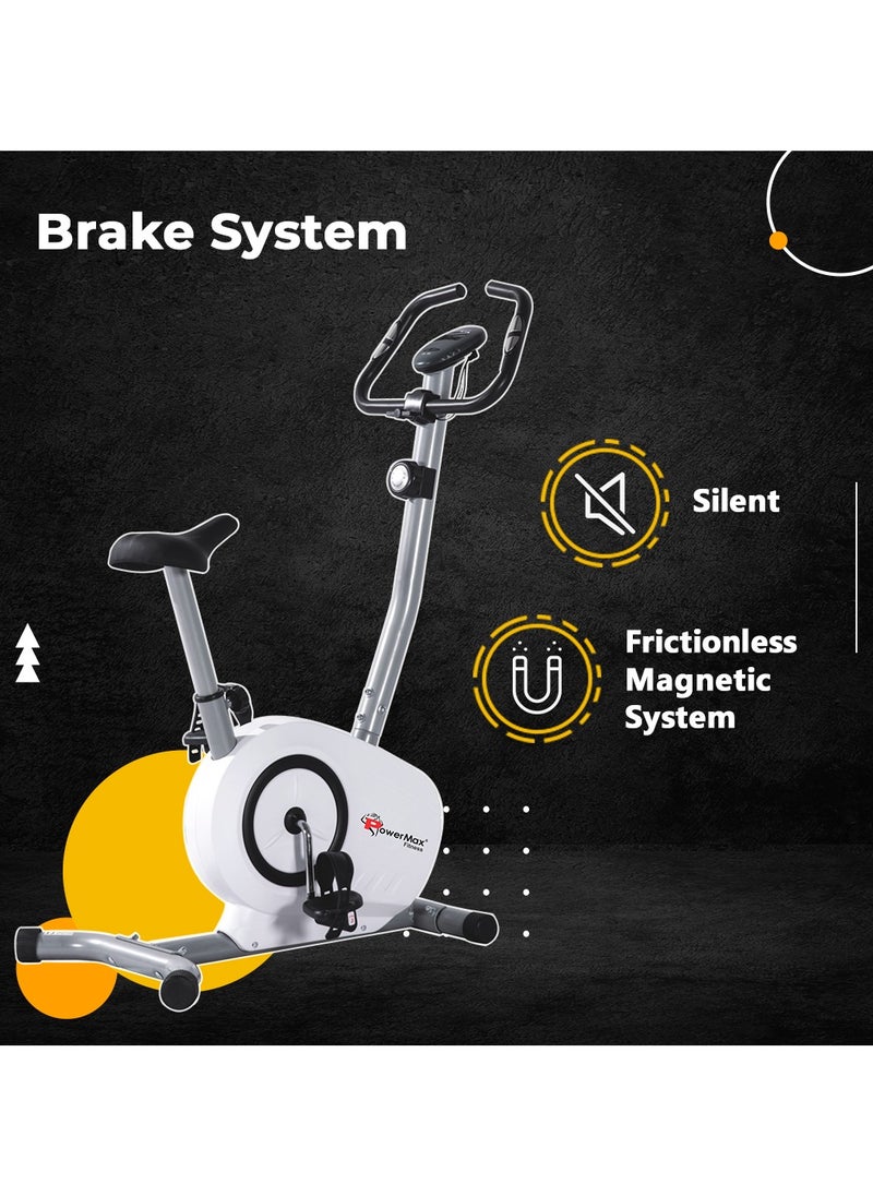 PowerMax Fitness Fitness Bu-515-Al502 Steel Magnetic Exercise Upright Bike, Grey, White  - Image 5
