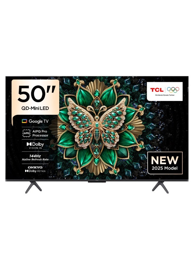 تي سي إل تلفاز ذكي 50 بوصة 4K QD-Mini LED ملون كريستال كوانتم HDR 10+ للألعاب جوجل TV، معدل تحديث أصلي 144Hz، ONKYO 2.1 Hi-Fi، دولبي أتموس، وضع الذكاء الاصطناعي، (طراز 2025) - Image 1