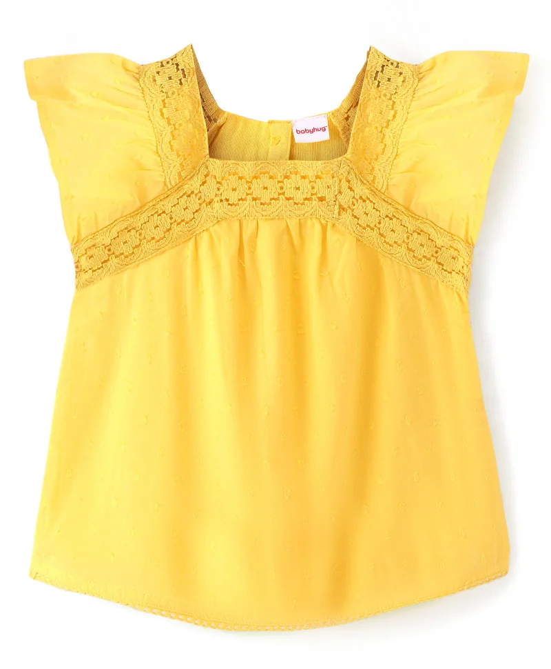 babyhug Babyhug 100% Cotton Woven Sleeveless Top with Frill & Lace Detailing- Yellow