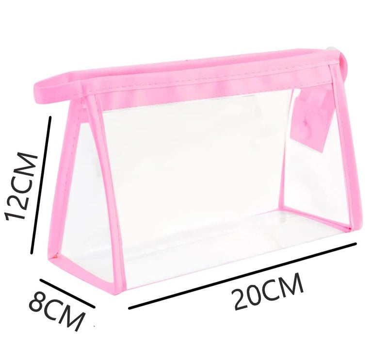 AQBAH Polyurethane Large Capacity Big Pencil Pouch For Girls & Boys, Transparent Pen Bag Organizer For School, Collage, Multi-Purpose Stationary Bag Pack Of 1 (Pink) - Image 2