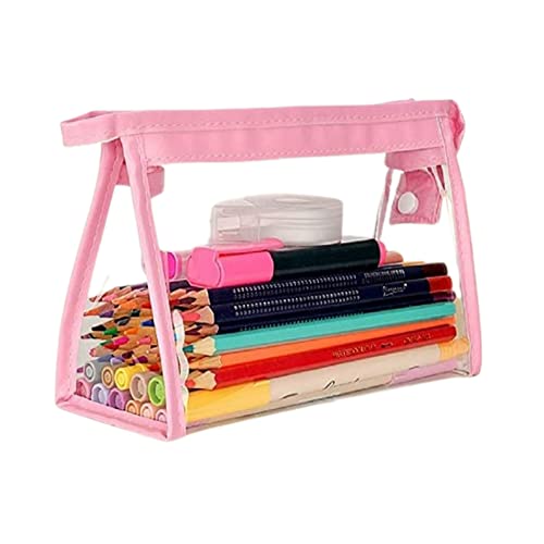 AQBAH Polyurethane Large Capacity Big Pencil Pouch For Girls & Boys, Transparent Pen Bag Organizer For School, Collage, Multi-Purpose Stationary Bag Pack Of 1 (Pink) - Image 1