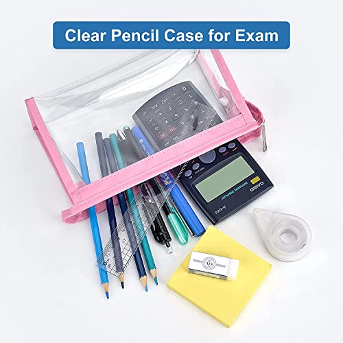 AQBAH Polyurethane Large Capacity Big Pencil Pouch For Girls & Boys, Transparent Pen Bag Organizer For School, Collage, Multi-Purpose Stationary Bag Pack Of 1 (Pink) - Image 5