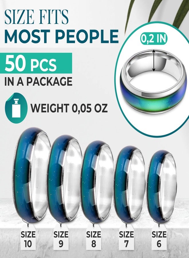 PIKTIME 50 PCs Mood Rings for Women and Men - Color Changing Mood Ring in 5 Sizes (6-10) - Corrosion Resistant for All Ages with Unique Design, Suitable for Party Favors, Collections, and Thoughtful Gifts - Image 2