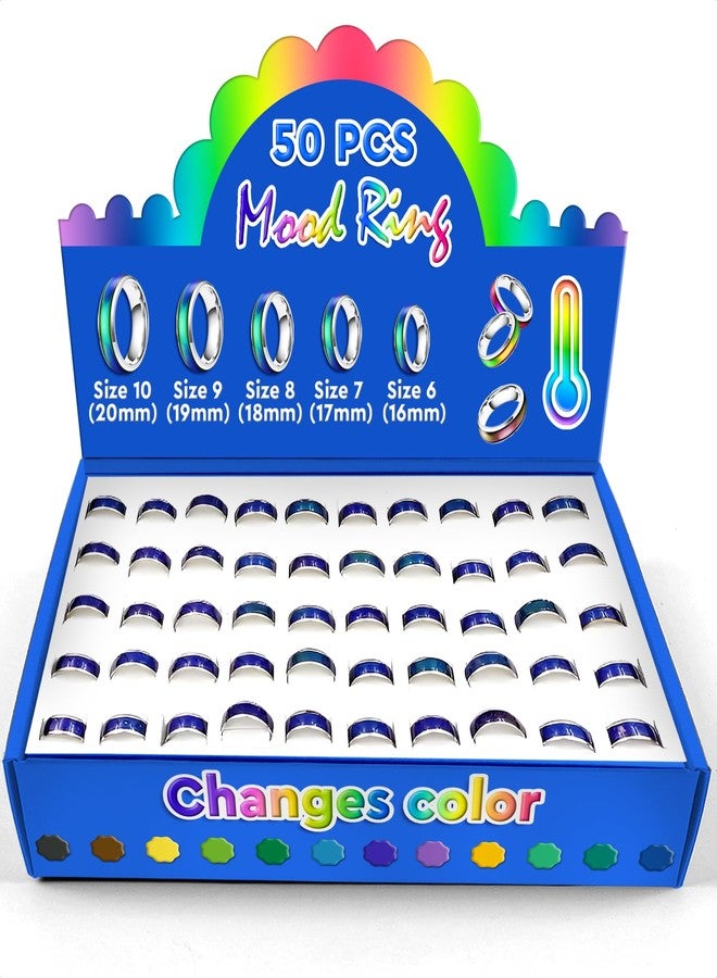 PIKTIME 50 PCs Mood Rings for Women and Men - Color Changing Mood Ring in 5 Sizes (6-10) - Corrosion Resistant for All Ages with Unique Design, Suitable for Party Favors, Collections, and Thoughtful Gifts - Image 1