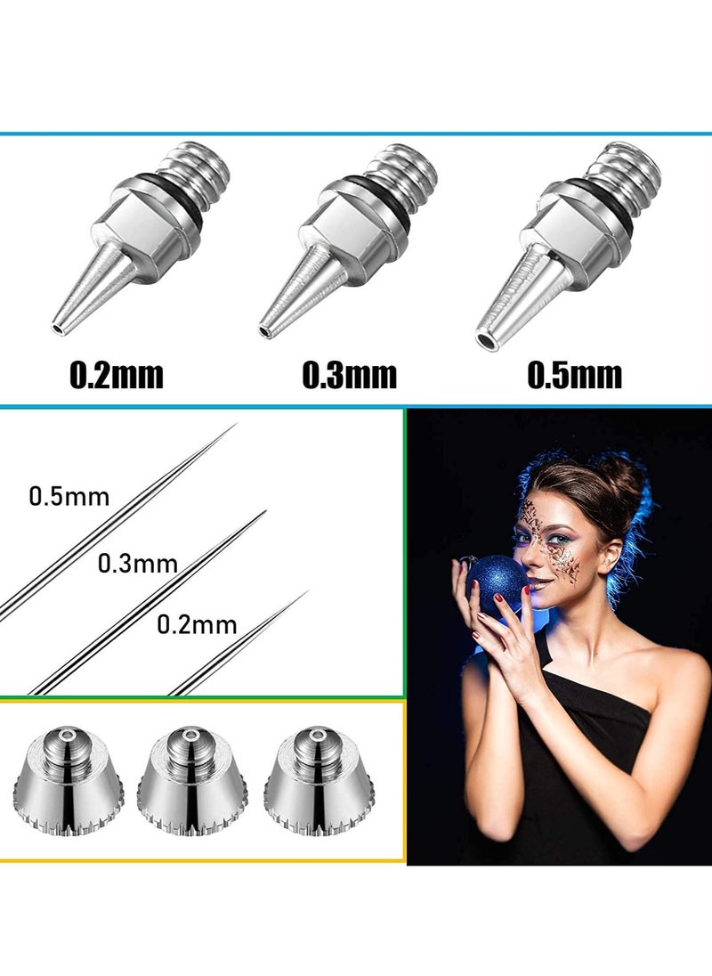 Excefore - Airbrush Nozzle Needle Nozzle Cap Kit with Wrench Airbrush Replacement Parts for Spray Gun Sprayer Accessories, 0.2 mm, 0.3 mm, 0.5 mm 10 Pieces - Image 1