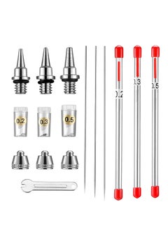 Airbrush Nozzle Needle Nozzle Cap Kit with Wrench Airbrush Replacement Parts for Spray Gun Sprayer Accessories, 0.2 mm, 0.3 mm, 0.5 mm 10 Pieces