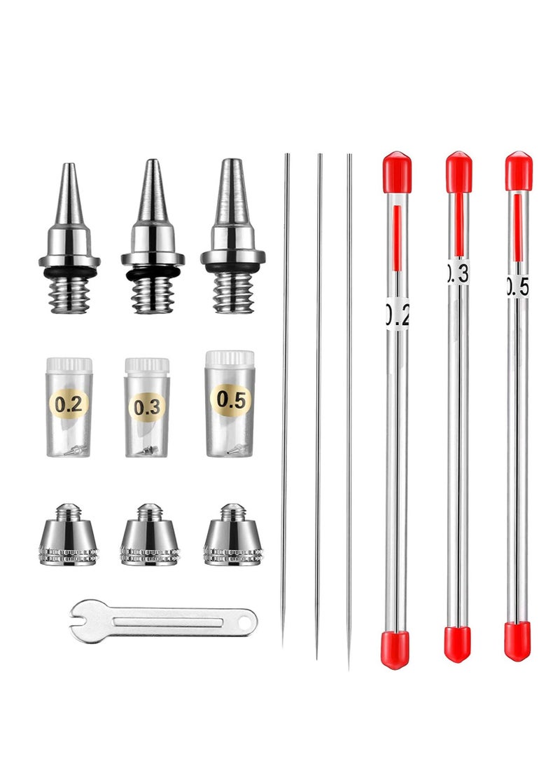 Excefore - Airbrush Nozzle Needle Nozzle Cap Kit with Wrench Airbrush Replacement Parts for Spray Gun Sprayer Accessories, 0.2 mm, 0.3 mm, 0.5 mm 10 Pieces - Image 1