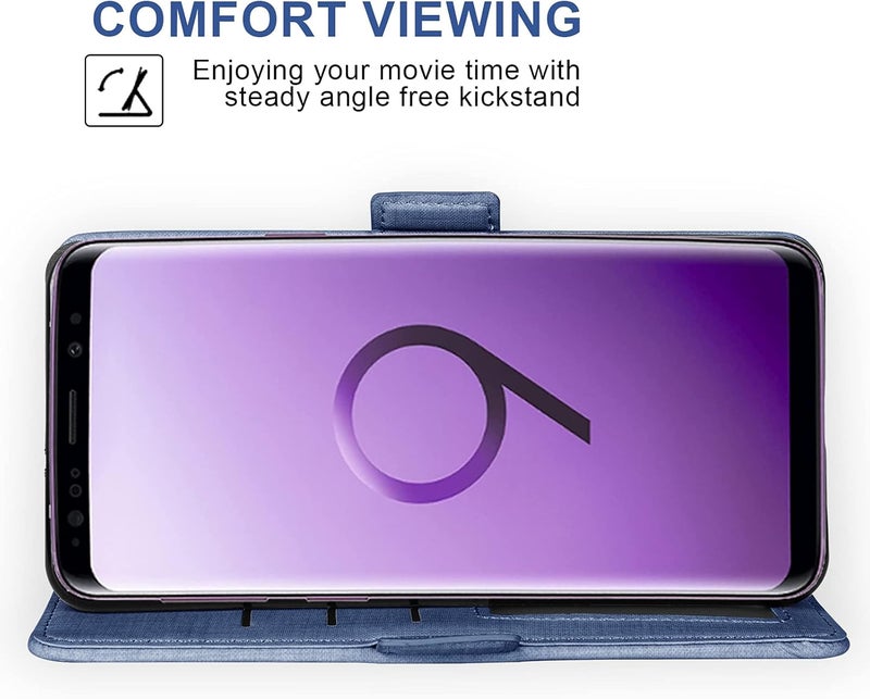 Asuwish Compatible with Samsung Galaxy S9 Wallet Case Tempered Glass Screen Protector and Leather Flip Cover Card Holder Stand Cell Accessories Phone Cases for Glaxay S 9 Edge 9S GS9 Women Men Blue - Image 4