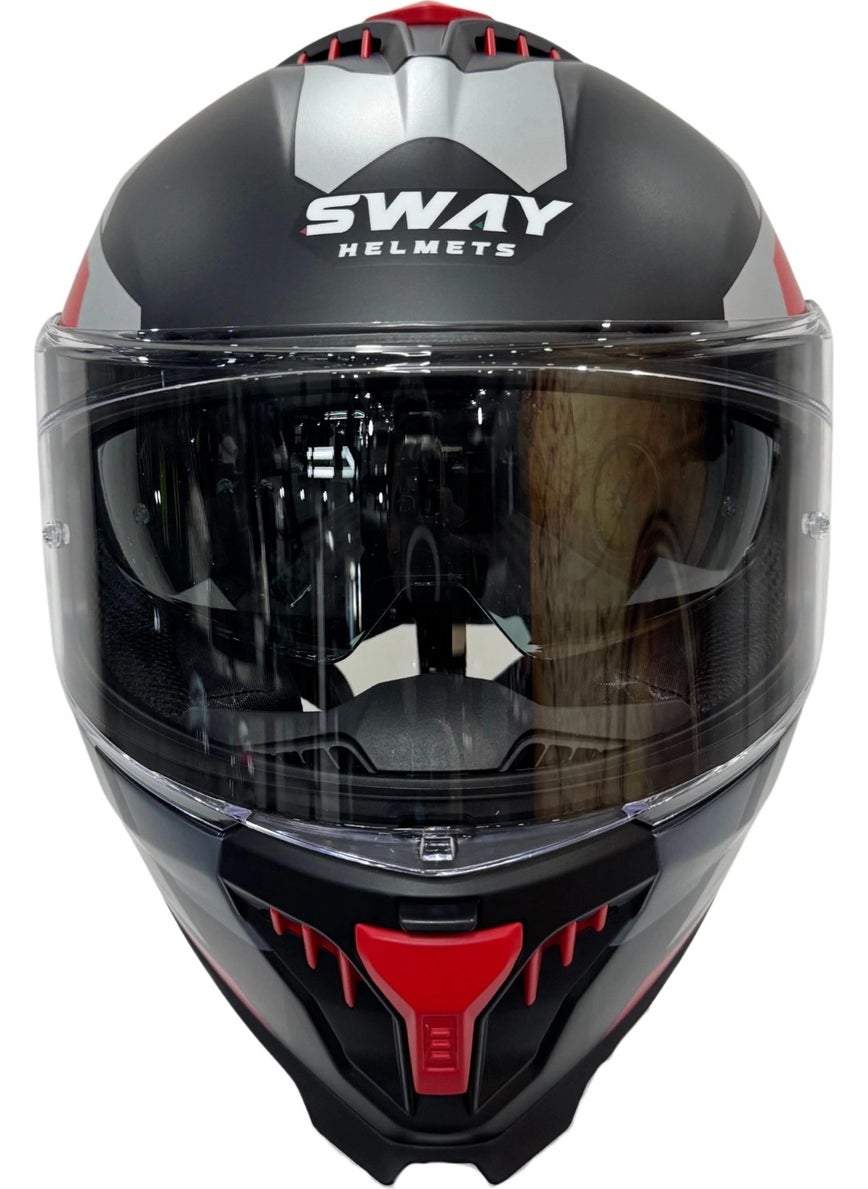 sway Helmet Sw 865 Titan Black White Red With Sunglasses  - Image 3