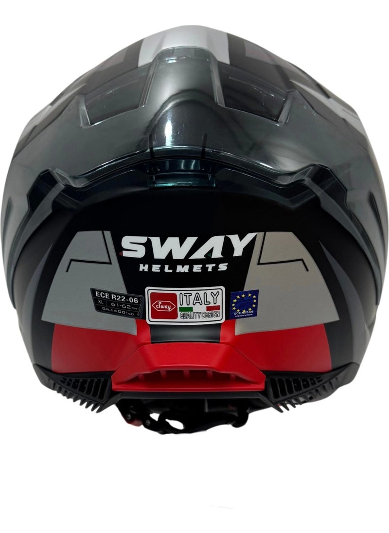 sway Helmet Sw 865 Titan Black White Red With Sunglasses  - Image 5