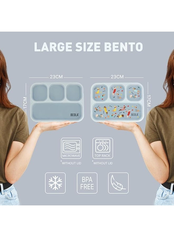 بيولا لانش بوكس للأطفال والبالغين بينتو متعدد الأقسام مع مخطط وجبات مغناطيسي للوجبات الخفيفة بـ 3 أو 4 أقسام خالي من مادة بيسفينول أ مع طقم أدوات مائدة من بيولا (مجموعة من 2 قطعة، لون نقط دوكسي) - Image 4