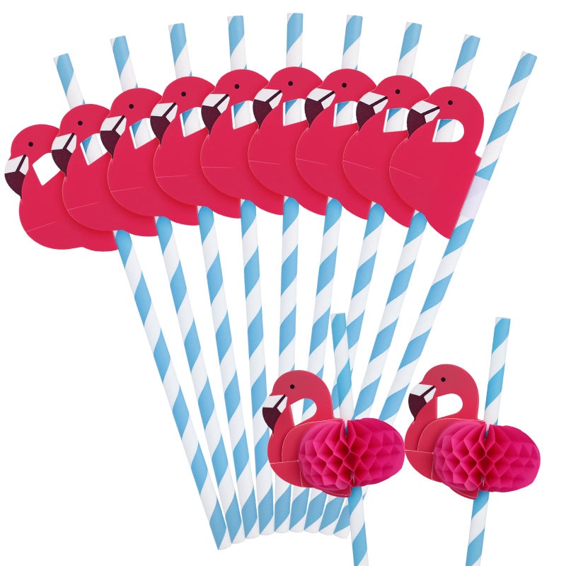 HANSGO Flamingo Straws 50PCS Pink Paper Drinking Straws for Hawaiian Luau Party Supplies Pool Party Birthday Wedding Tableware Decoration
