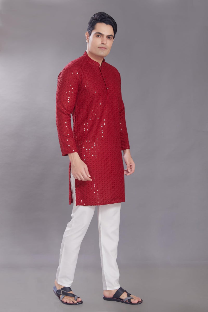 DIVISIVE Men's Sequince Embroidered Cotton Blend Only Slim Fit Kurta (DKRT572_S_Maroon) - Image 3