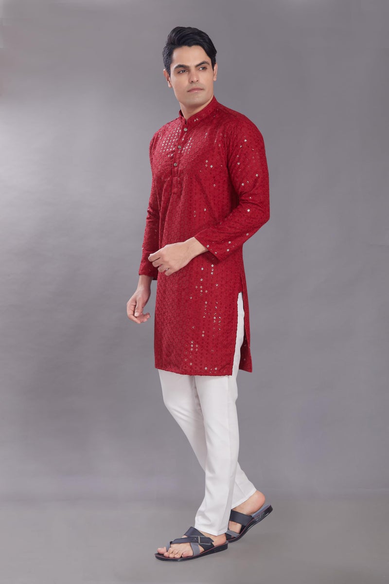 DIVISIVE Men's Sequince Embroidered Cotton Blend Only Slim Fit Kurta (DKRT572_S_Maroon) - Image 4