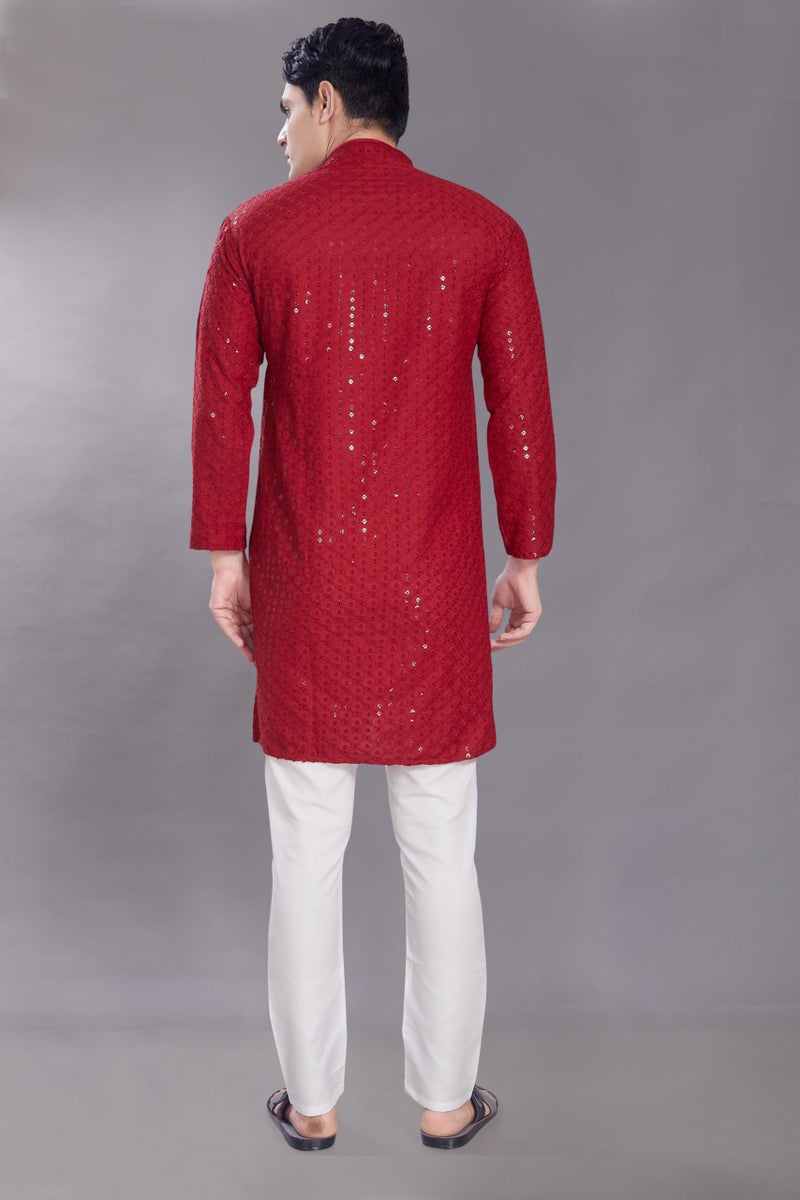 DIVISIVE Men's Sequince Embroidered Cotton Blend Only Slim Fit Kurta (DKRT572_S_Maroon) - Image 5
