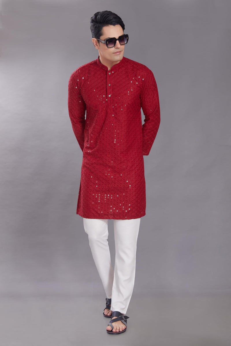 DIVISIVE Men's Sequince Embroidered Cotton Blend Only Slim Fit Kurta (DKRT572_S_Maroon) - Image 2