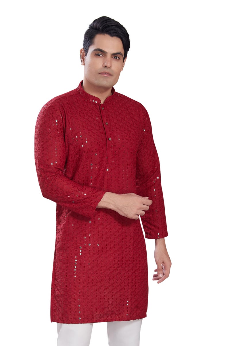 DIVISIVE Men's Sequince Embroidered Cotton Blend Only Slim Fit Kurta (DKRT572_S_Maroon) - Image 1
