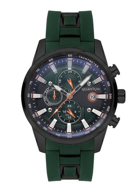QUANTUM ADG678.675 Men Multi Function Display Watch & Silicone Strap Green