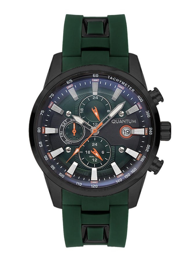Quantum QUANTUM ADG678.675 Men Multi Function Display Watch & Silicone Strap Green  - Image 1