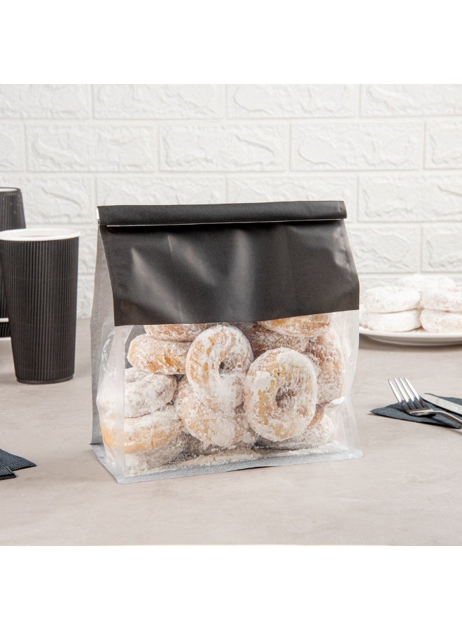 Restaurantware Bag Tek 8.6 x 4.5 x 10.6 Inch Tin Tie Bags With Windows, 100 Resealable Bakery Bags With Windows - Flat Bottom, For Cookies or Coffee Beans, Black Cotton Paper Tin Tie Bags - Image 4
