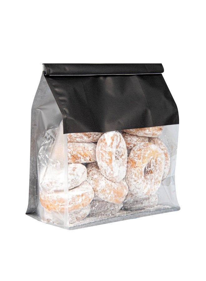 Restaurantware Bag Tek 8.6 x 4.5 x 10.6 Inch Tin Tie Bags With Windows, 100 Resealable Bakery Bags With Windows - Flat Bottom, For Cookies or Coffee Beans, Black Cotton Paper Tin Tie Bags - Image 2