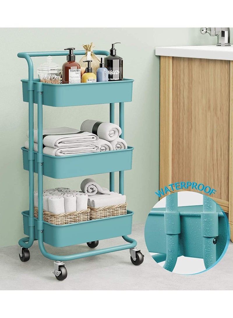 DubaiGallery 3 Tier Metal Utility Multipurpose Trolley Organizer Cart With Wheels For Office, Kitchen Bathroom Bedroom  - Image 2