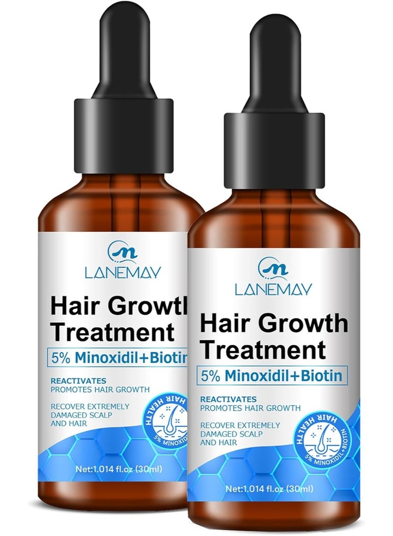 LANEMAY 2-pack 5% Minoxidil Biotin Hair Growth Serum Oil for Men and Women,Helps Prevent Hair Fall and Hair Loss,Hair Growth Treatment for Thicker Longer - Image 1