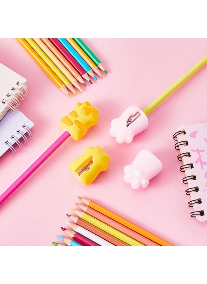 Henoyso - 4 Pcs Cute Cat Paw Pencil Sharpener Kawaii Manual Pencils Sharpeners Cat Claw Cute Pencil Sharpener Kids Handheld Pencil Sharpener Cute School Supplies For Girls Office Home School, Pink Yellow - Image 1