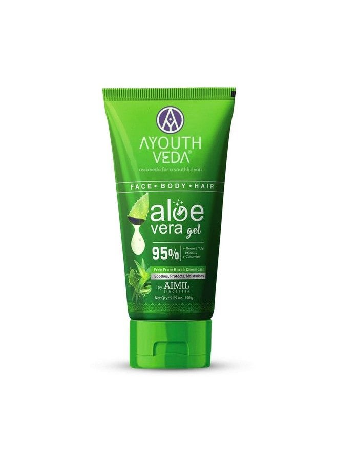 AYOUTHVEDA - Aloe Vera Gel; Multi Purpose Gel For Face Body & Hair; Nongreasy Hydrating Formula With Neem Tulsi & Cucumber Essence; Calms Sunburn & Promotes Even Skin Tone (Pack Of 1150Ml) - Image 1