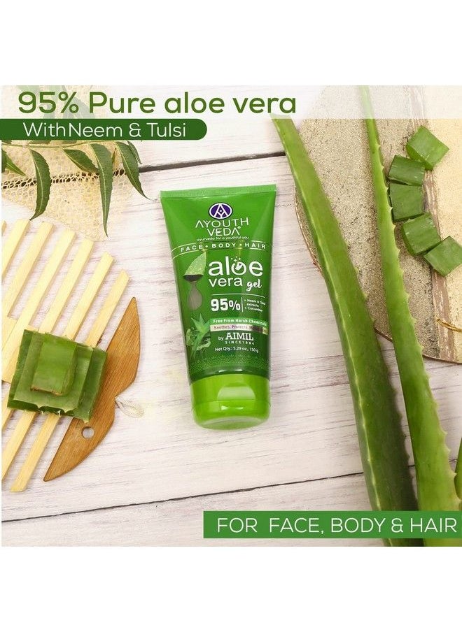 AYOUTHVEDA - Aloe Vera Gel; Multi Purpose Gel For Face Body & Hair; Nongreasy Hydrating Formula With Neem Tulsi & Cucumber Essence; Calms Sunburn & Promotes Even Skin Tone (Pack Of 1150Ml) - Image 1