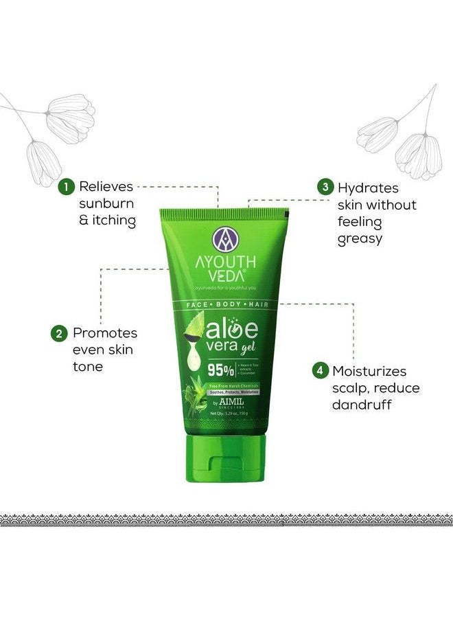 AYOUTHVEDA - Aloe Vera Gel; Multi Purpose Gel For Face Body & Hair; Nongreasy Hydrating Formula With Neem Tulsi & Cucumber Essence; Calms Sunburn & Promotes Even Skin Tone (Pack Of 1150Ml) - Image 1
