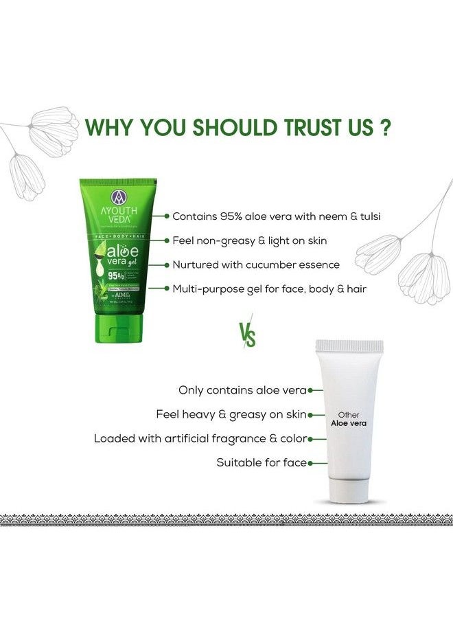 AYOUTHVEDA - Aloe Vera Gel; Multi Purpose Gel For Face Body & Hair; Nongreasy Hydrating Formula With Neem Tulsi & Cucumber Essence; Calms Sunburn & Promotes Even Skin Tone (Pack Of 1150Ml) - Image 1