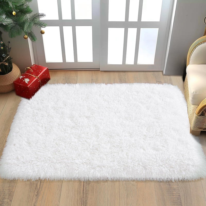 WISH TREE Shaggy Rugs for Bedroom Living Room Dorm Kids Room Decor, Soft Modern Indoor Fluffy Shag Area Rug, Non-Slip Fuzzy Floor Carpet 2x3 Feet, Cute Small Rectangle Plush Rug, White - Image 4
