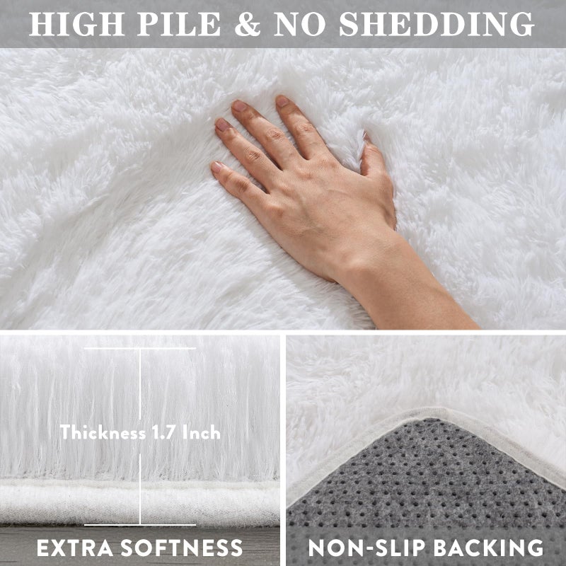WISH TREE Shaggy Rugs for Bedroom Living Room Dorm Kids Room Decor, Soft Modern Indoor Fluffy Shag Area Rug, Non-Slip Fuzzy Floor Carpet 2x3 Feet, Cute Small Rectangle Plush Rug, White - Image 5