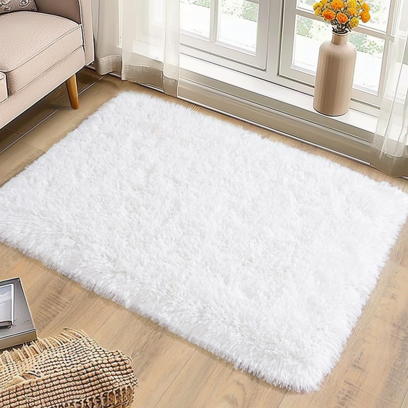 WISH TREE Shaggy Rugs for Bedroom Living Room Dorm Kids Room Decor, Soft Modern Indoor Fluffy Shag Area Rug, Non-Slip Fuzzy Floor Carpet 2x3 Feet, Cute Small Rectangle Plush Rug, White - Image 2