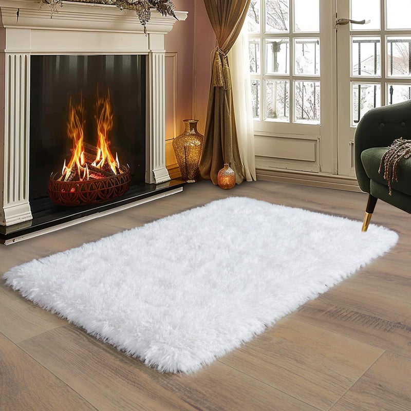 WISH TREE Shaggy Rugs for Bedroom Living Room Dorm Kids Room Decor, Soft Modern Indoor Fluffy Shag Area Rug, Non-Slip Fuzzy Floor Carpet 2x3 Feet, Cute Small Rectangle Plush Rug, White - Image 3