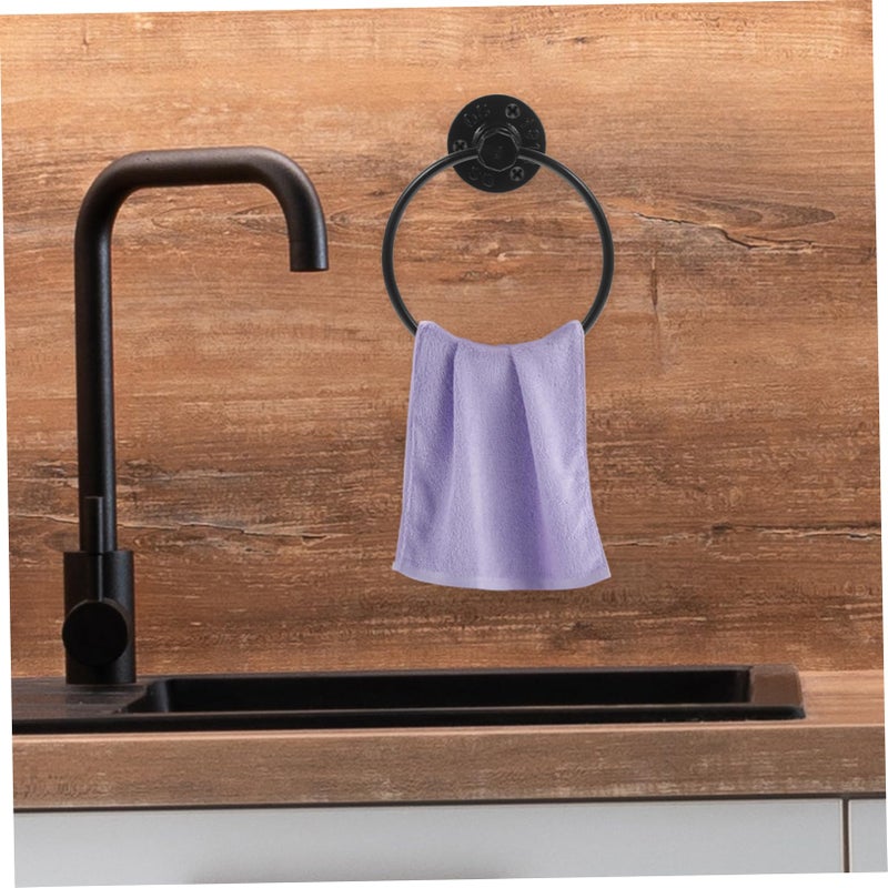 Retro Black Iron Towel Ring Holder Industrial Style Bathroom Space Saving Design - Image 4