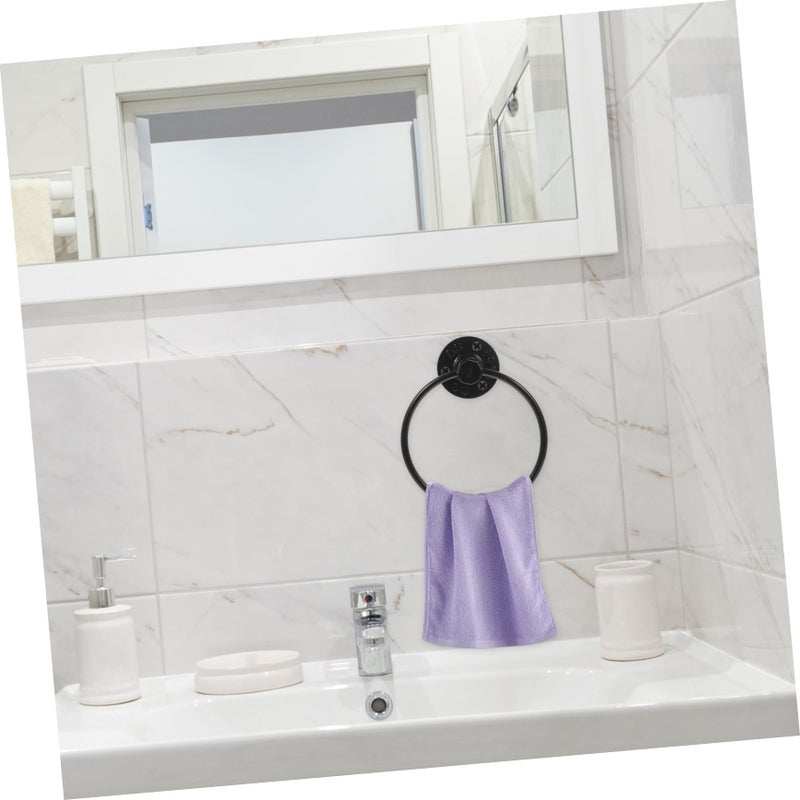 Retro Black Iron Towel Ring Holder Industrial Style Bathroom Space Saving Design - Image 5