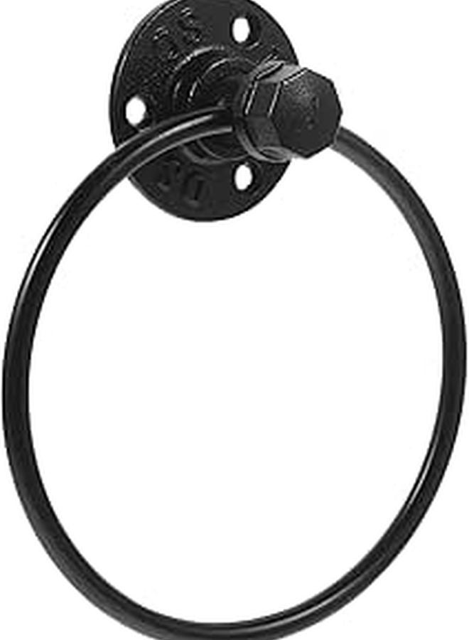 Retro Black Iron Towel Ring Holder Industrial Style Bathroom Space Saving Design - Image 1