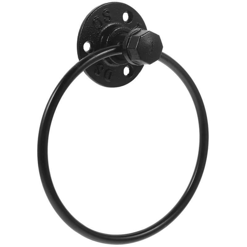 Retro Black Iron Towel Ring Holder Industrial Style Bathroom Space Saving Design - Image 2