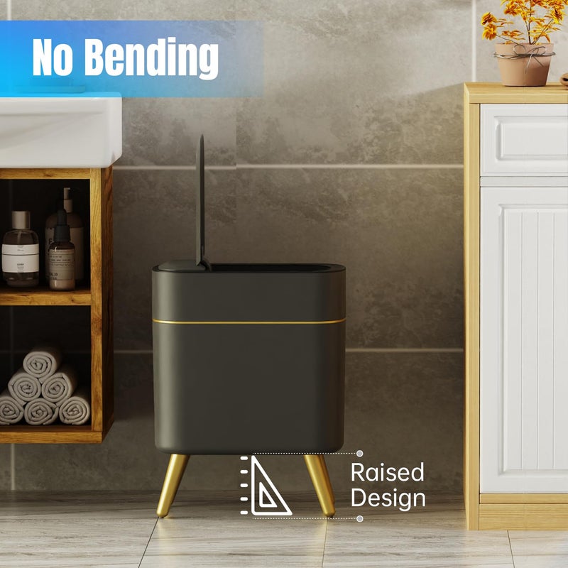 Yatmung Bathroom Trash Can Automatic Touchless Modern Smart Trash Bin - Narrow Waste Basket for Bedroom, Laundry Room, Office, Plastic - Motion Sensor Garbage Can with Lid - Black with Gold Edge - Image 4