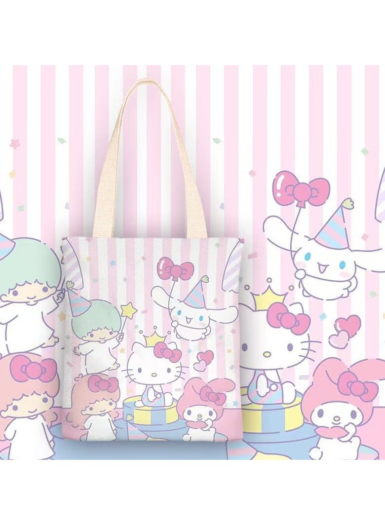 Sanrio New cartoon patterned canvas handbag, student backpack, reusable beautiful and environmentally friendly bag  - Image 1