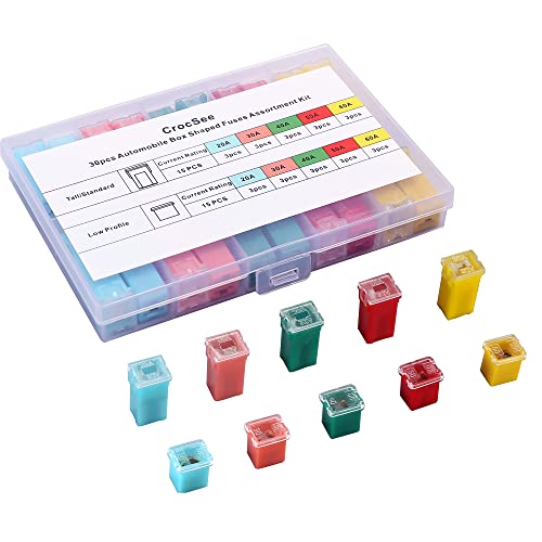 CrocSee 30 Pieces Car Fuses Assortment Kit, Tall/Standard and Low Profile Box Shaped Automotive Fuses for Ford, Chevy/GM, Chrysler/Dodge, and Toyota Pickup Trucks, Cars and SUVs - Image 1