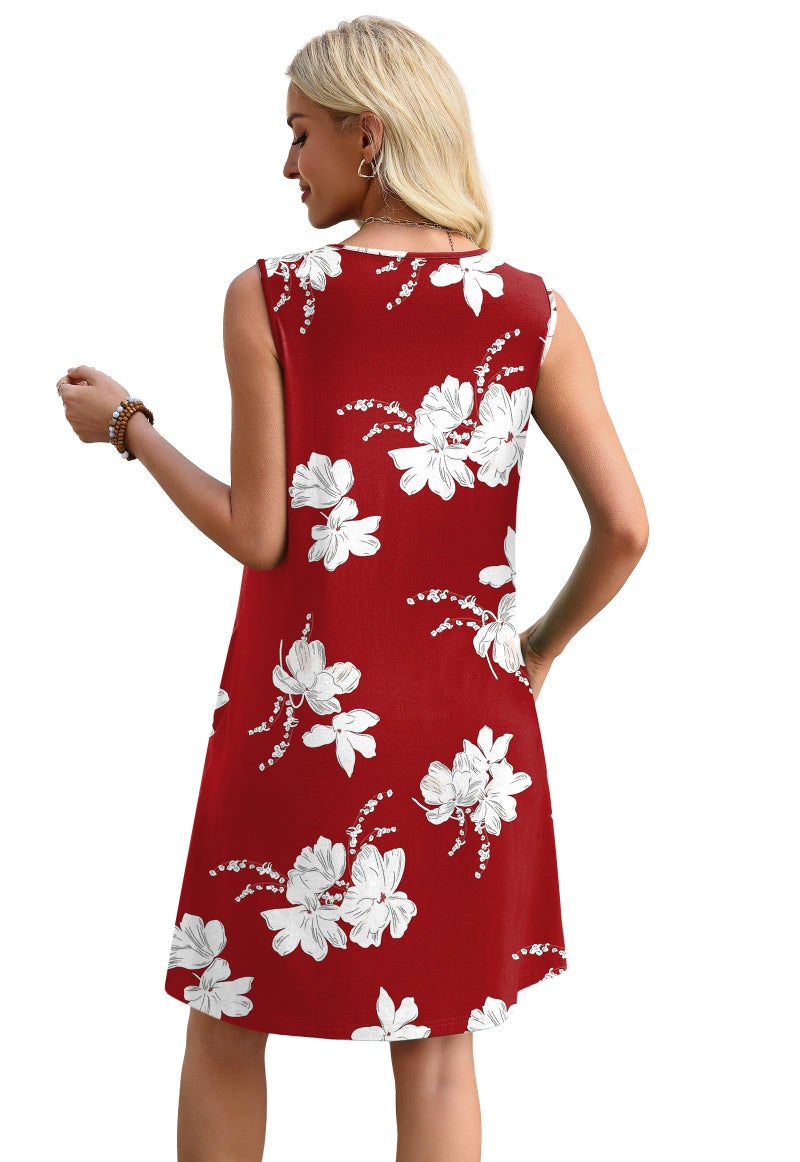 Sipaya Spring Dress for Women Casual Dresses V Neck Lace Sundress Tank Dress Wedding Guest Summer Clothes Beach Cover Ups for Women Loose Red Floral S - Image 5