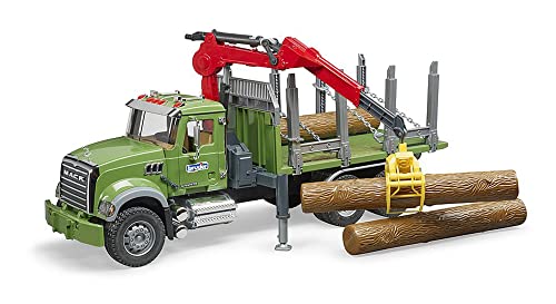 Bruder MACK Granite timber truck with loading crane and 3 trunks - Image 1